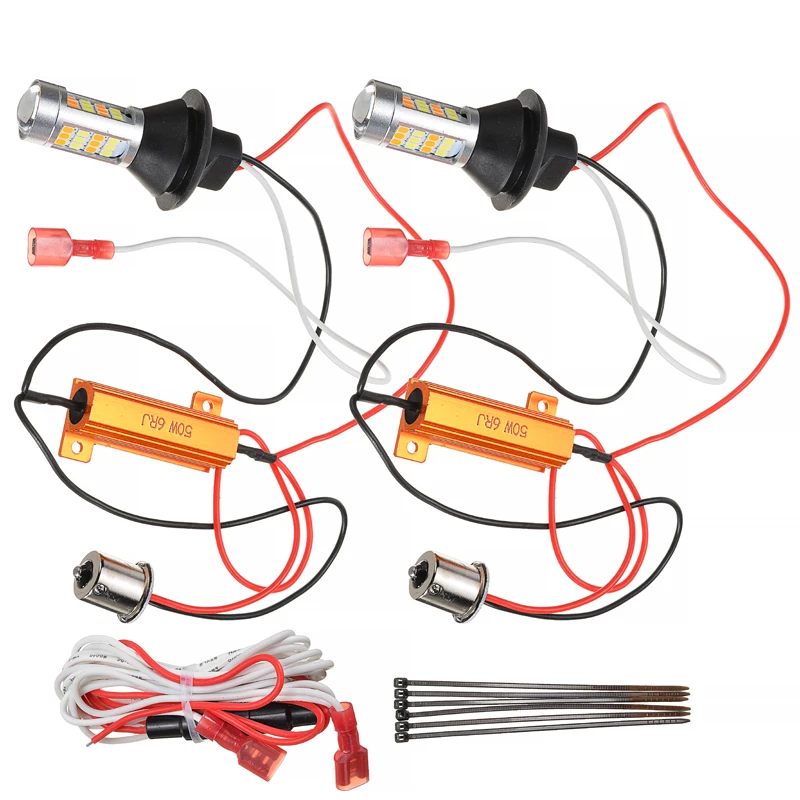 

2pcs 1156 High Power Dual Color Switchback LED Bulb P21W S25 BA15S 2835 42LED Dual Mode Daytime Running Turn Signal Lamp