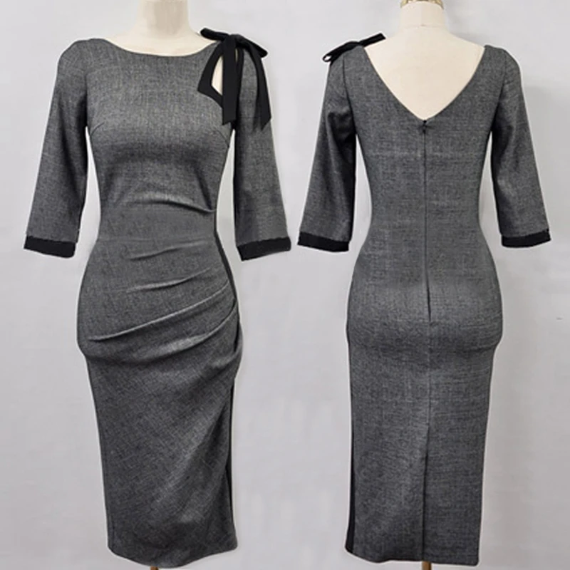 

Женское платье с длинным рукавом, темно-серое Элегантное повседневное платье макси с круглым вырезом и открытой спиной в Корейском стиле, о...