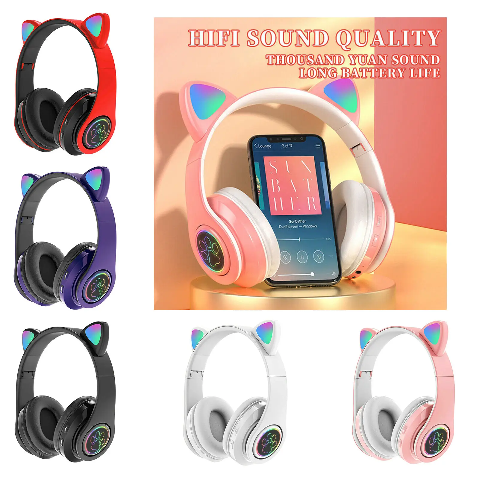 

Беспроводные Bluetooth-наушники со светодиодной подсветильник кой и микрофоном