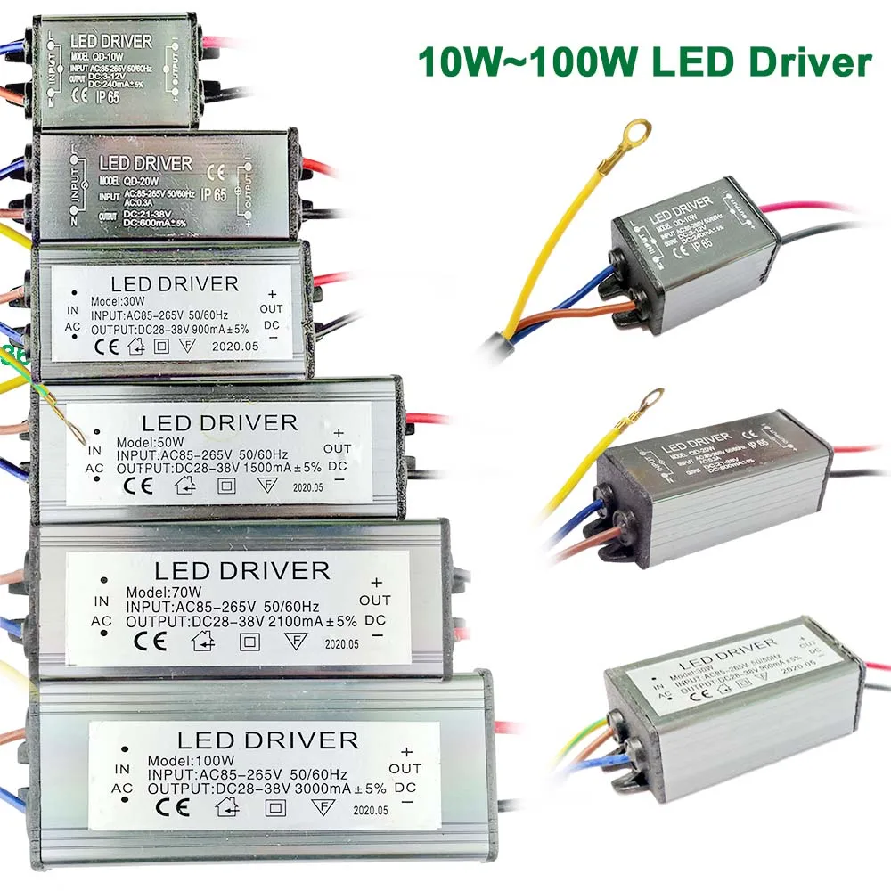 Led Driver 10w 20w 30w 50w 70w 100w Waterproof IP65 Power Supply Adapter Transformer Constant Current AC85-265V to DC 3V 12V 36V