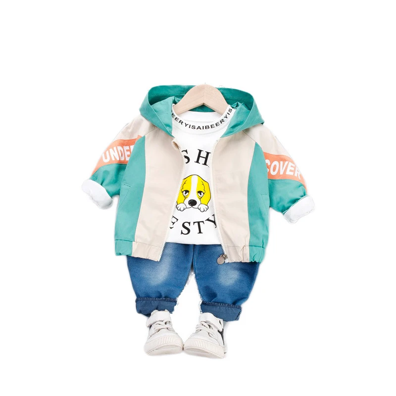 

Spring Autumn Fashion Baby Girls Clothes Children Boys Casual Hooded Jacket T-Shirt Jeans 3Pcs Sets Toddler Costume Kids Outfits