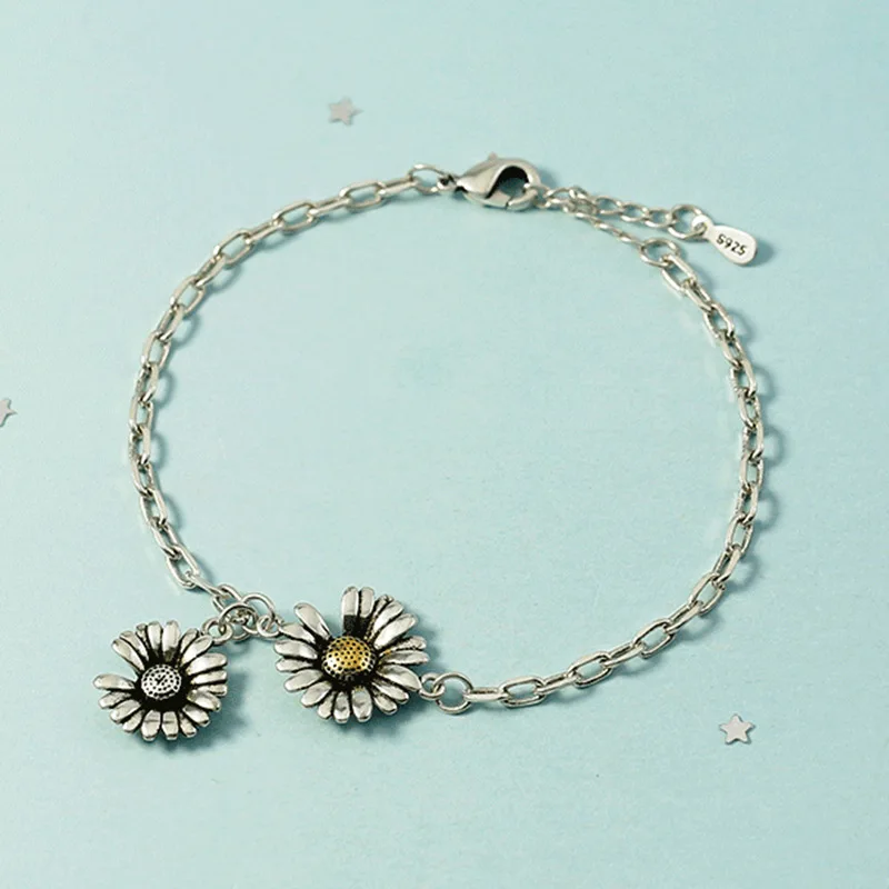 

Женский винтажный браслет из стерлингового серебра 925 пробы с маргаритками и цветком, свадебные украшения, аксессуары sl369