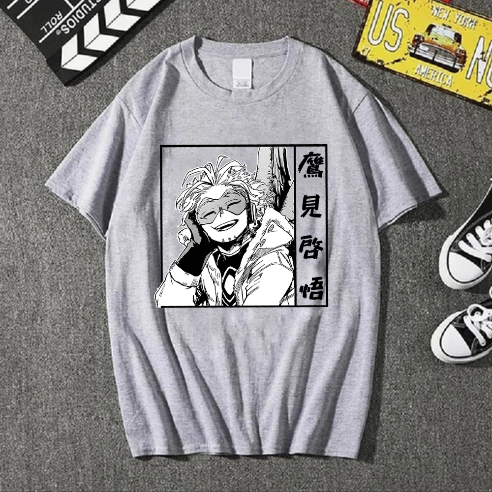 

2021 Anime My Hero Academia Hawks Print Oversized Men T Shirt Hip-Hop O-neck Summer Japanese Male Causal Tshirts anime shirt