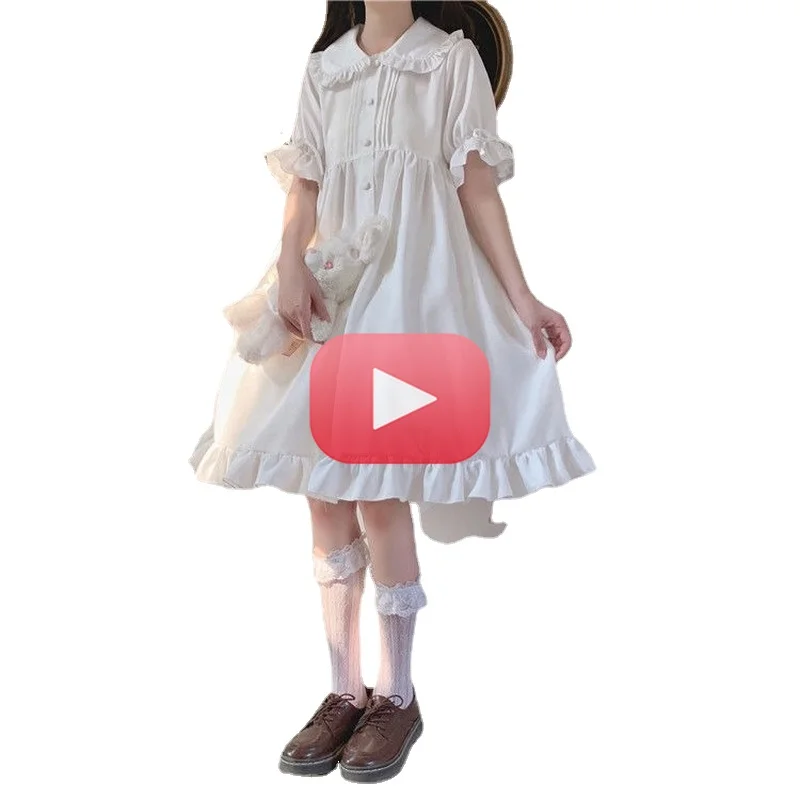 

Dress Women Summer Harajuku College Ulzzang Simple Sweet Lolita Style Kawaii White All-match Preppy Pure Tender Ins Empire Daily