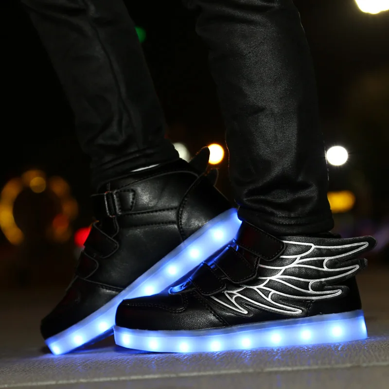 2018 Black Red USB Charging Led Children Shoes With Light Up Kids Casual Boys&ampGirls Luminous Sneakers Glowing Shoe Hook&ampLoop | Детская