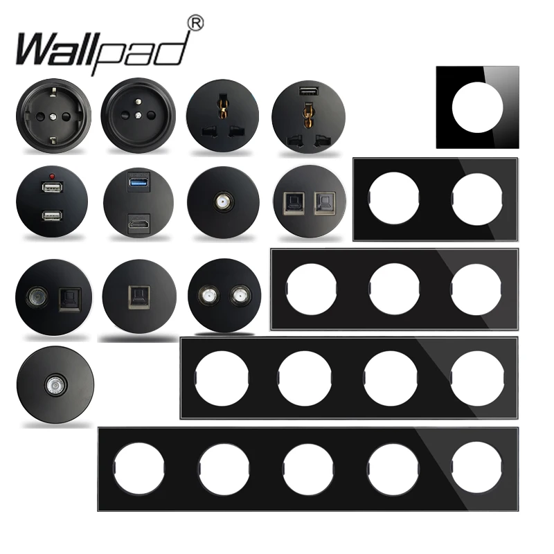 Wallpad L6 Черный Кристалл Стекло Настенный светильник ключатель света ЕС
