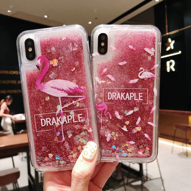 Модный мягкий силиконовый чехол Фламинго с жидким зыбучим песком для iPhone 5 5S 6 7 8