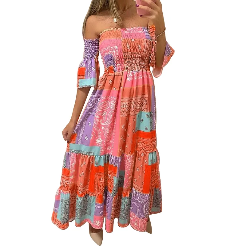 

New Multicolor Strapless Tube Top Waist Printed Dress