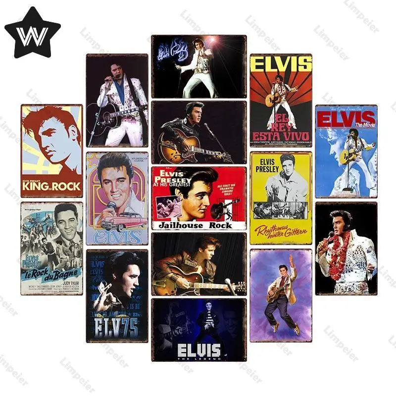 Vintage Metal Tin Sign Famous Star Tin Plaque Metal Poster Elvis Wall Sticker Retro Style Tin Plate Metal Sign for Club Man Cave