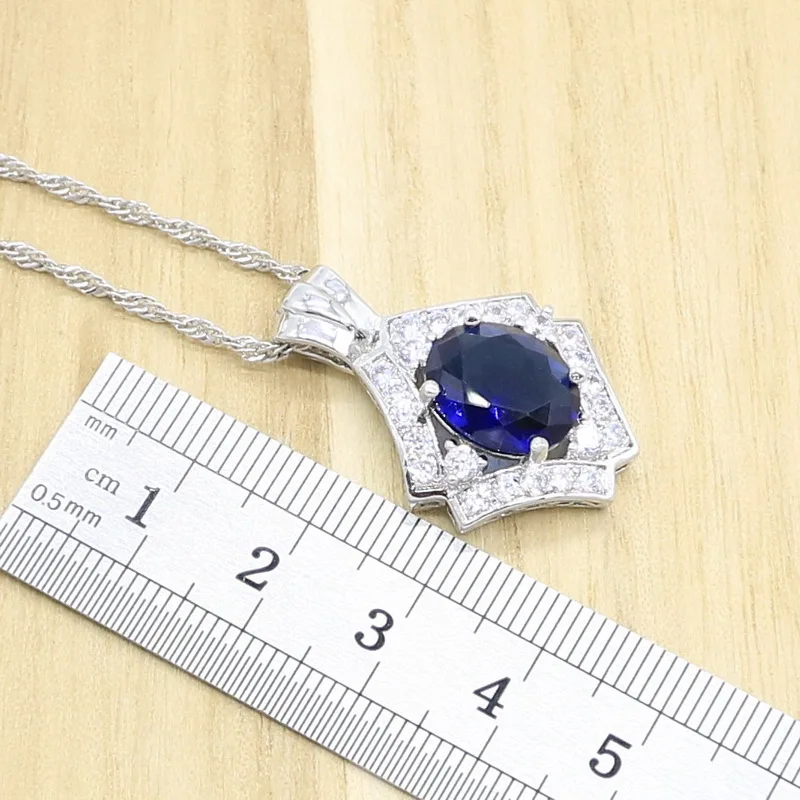 Синий кубический цирконий серебряного цвета свадебный браслет серьги ожерелье