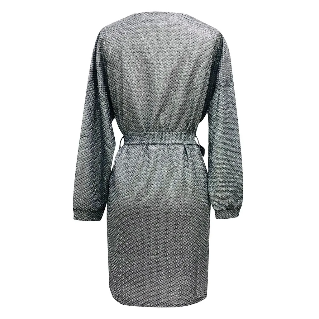 Женское платье с блестками блестящие вечерние мини-платья длинным рукавом и