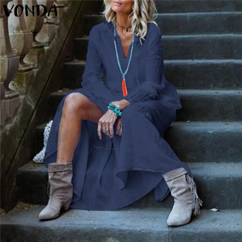 Женское повседневное однотонное платье VONDA свободное Плиссированное длинное с