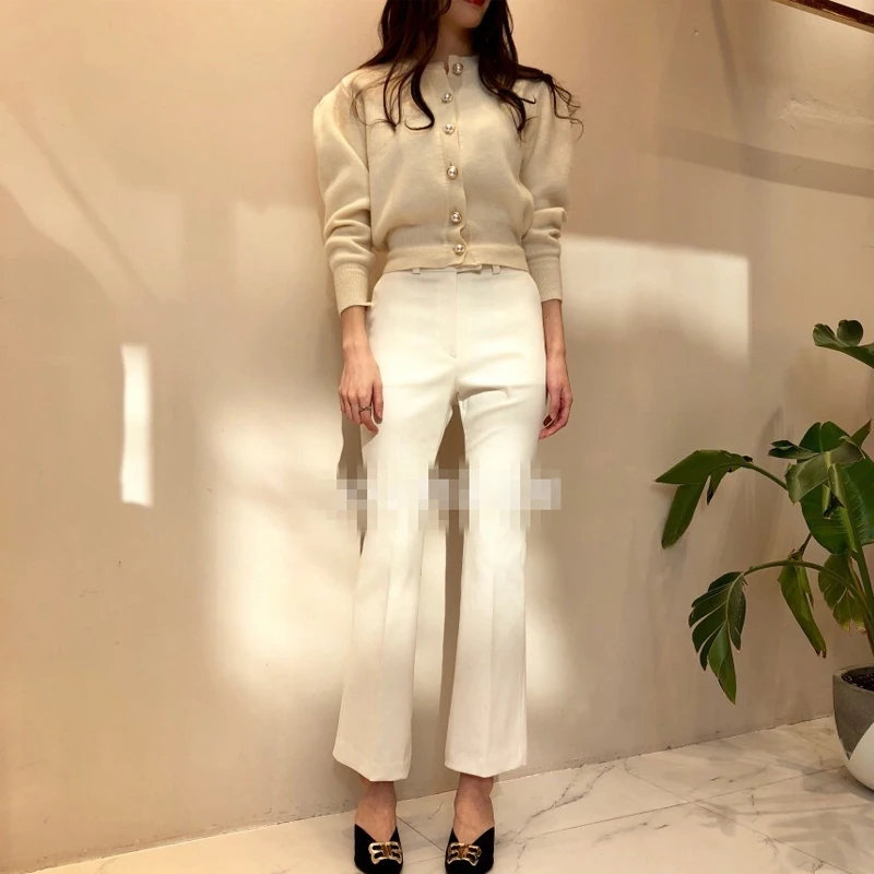 RealShe вязаный женский кардиган с О-образным вырезом и длинным пышным рукавом