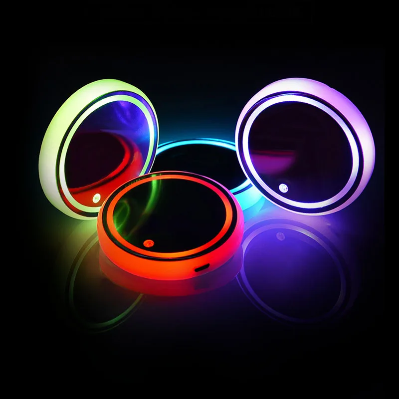 

2 PCS Car LED Luminous Water Coaster, Colorful Water Coaster, Car Atmosphere Light, Solar USB Charging, Non-slip Coaster