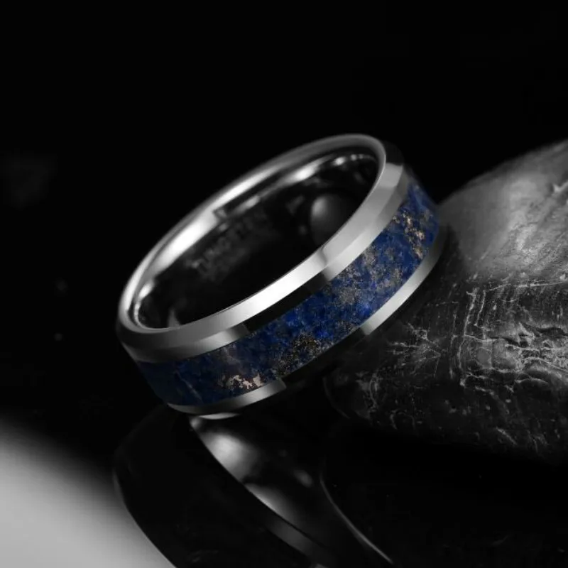BONLAVIE 8mm Tungsten Carbide Ring Wedding Engagement SteelInlaid Lapis Lazuli Steel Men's | Украшения и аксессуары