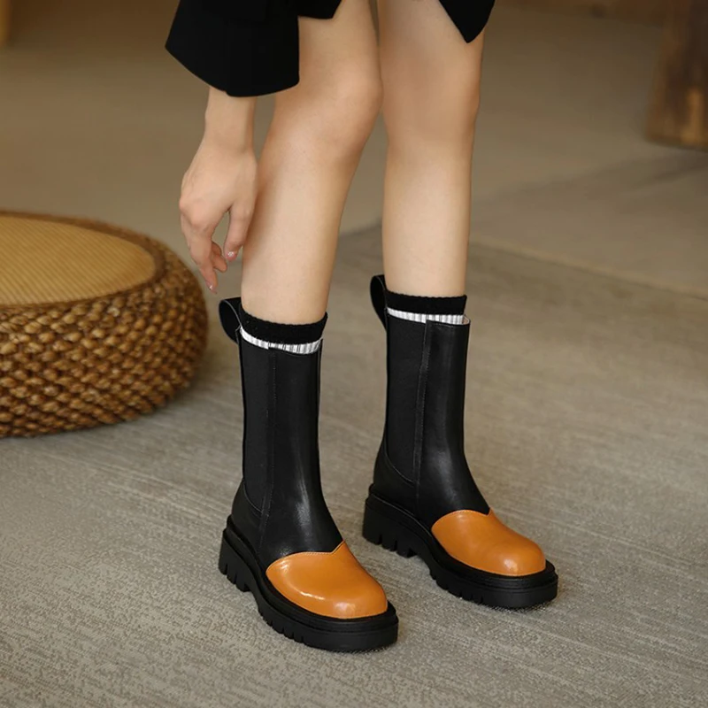 

Chelsea Boots Autumn Winter 2021 New Martin Boots Women's Shoes Thick Bottom Mixed Colors Short Boots Sapatos De Mujer Zapatos