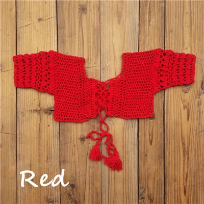 Red Top Комплект из 2 предметов, пляжная одежда, бикини, покрывающее связанное крючком бикини, ручная работа, топ, пляжная мини-юбка - Цвет: Red Top