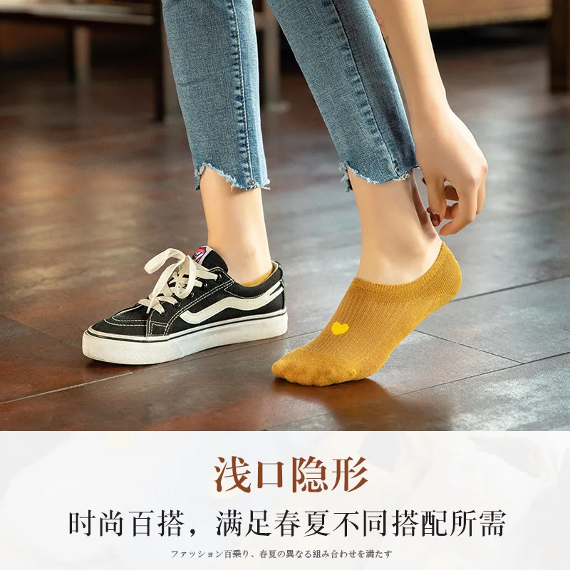 

Women's Cotton Invisible No show Socks non-slip Candy Solid Color Silicone Short Socks Fashion Cute Thin Ankle 5 pieces