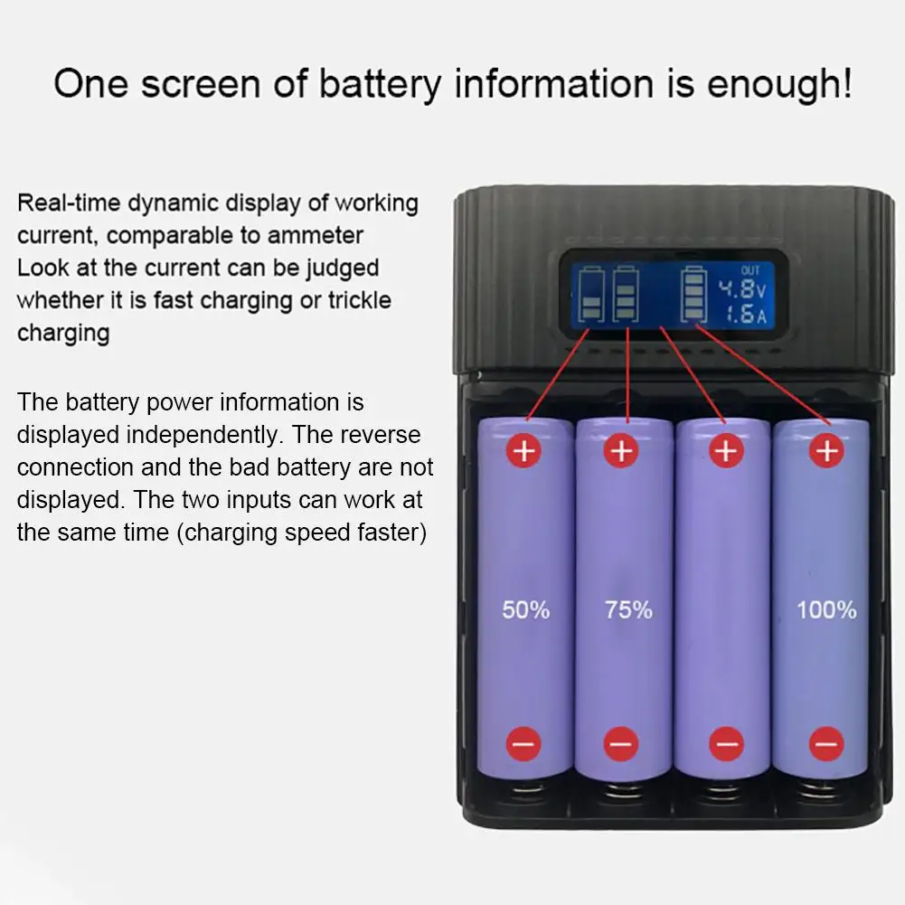 Зарядное устройство 18650 с ЖК-дисплеем быстрая зарядка Двойной выход USB (без