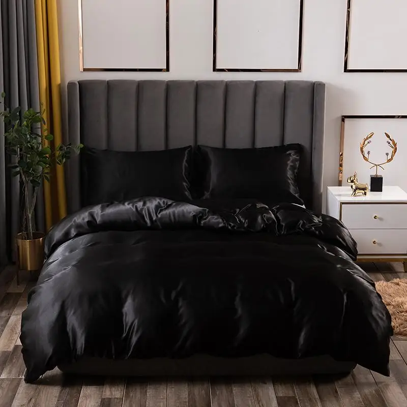 

50 Luxury Bedding Set King Size Black Satin Silk Comforter Bed Home Textile Queen Size Duvet Cover