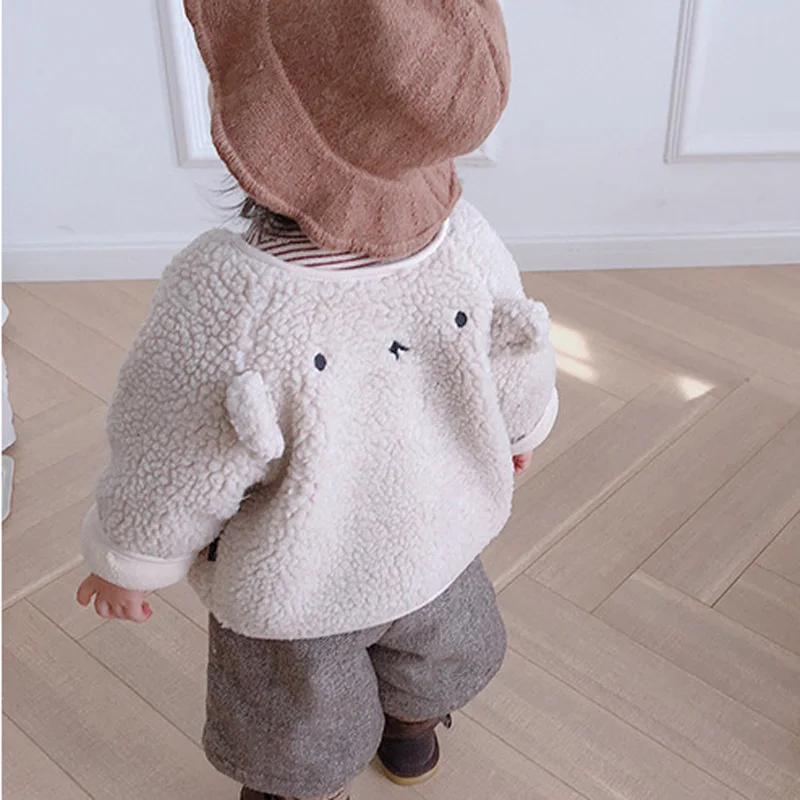 light khaki Куртки для девочек г. Новое осенне-зимнее теплое пальто верхняя одежда из овечьей шерсти для мальчиков, кардиган, куртка пальто с искусственным мехом, BC772 - Цвет: light khaki