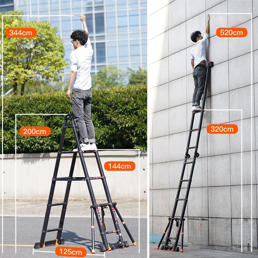 2.1*2.1m Multifunctional Folding Ladder Thickened Aluminum Alloy Ladder Engineering Lifting Herringbone Ladder Telescopic Ladder