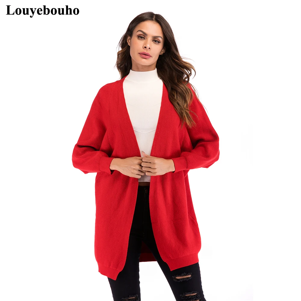 Женский Повседневный однотонный вязаный кардиган на осень и зиму с длинным