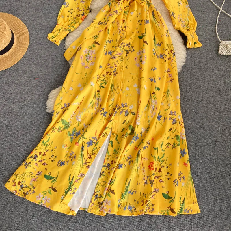 

Women's Floral Print Shirt Dress Spring Autumn Elegant Office Lady Long Sleeve A Line Vestidos Streetwear Robe Dress For Women