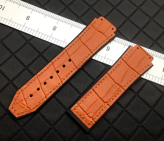 Light brown strap Цветной 25*19 мм из натуральной кожи резиновый силиконовый ремешок для часов с застежкой бабочкой для Hublot ремешок для большого взрыва ремень классический fusion инструменты - Цвет ремешка: Light brown strap