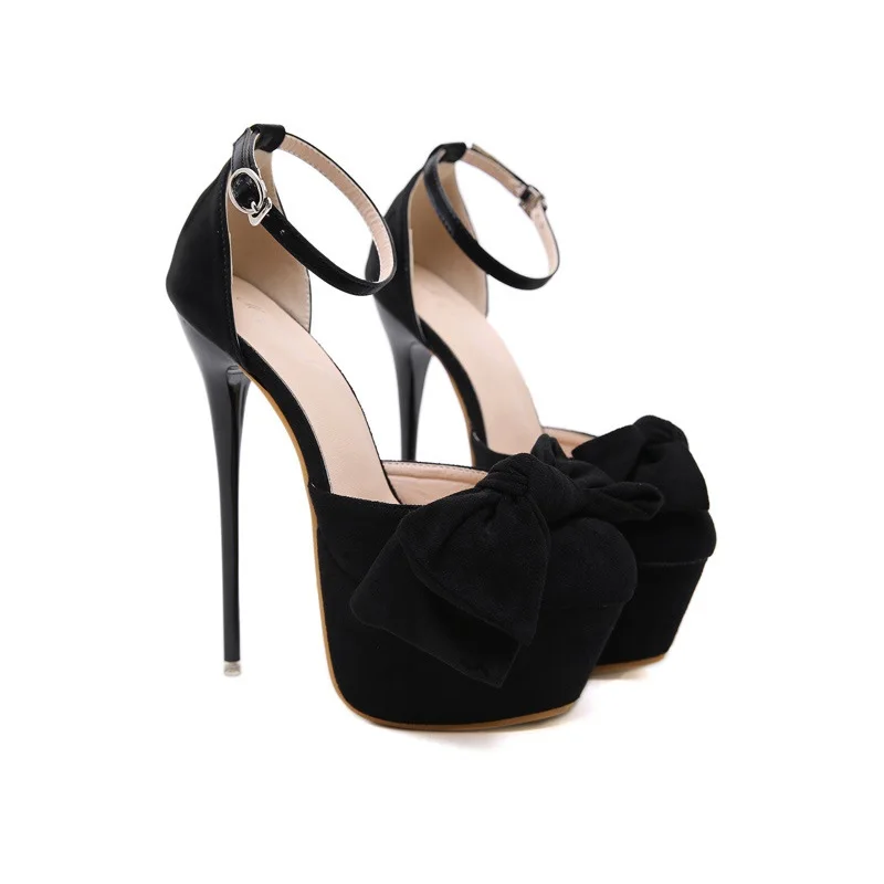 Туфли женские на высоком каблуке пикантные Босоножки платформе с бантом ремешок