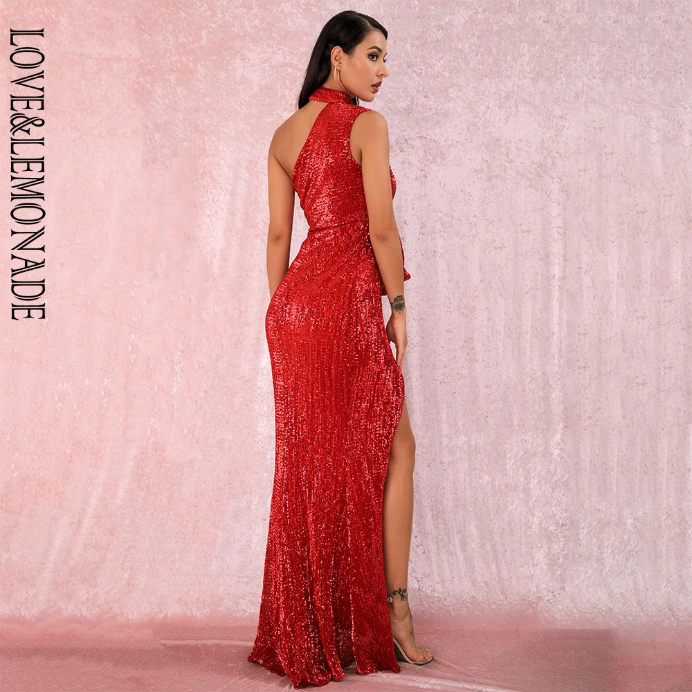 Женское платье с лямкой на шее LOVE & LEMONADE красное вечернее макси без бретелек