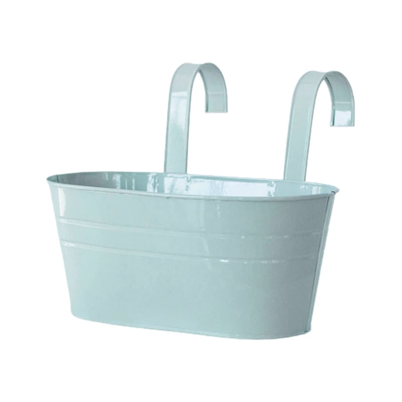 

Detachable Double Hook Flower Pot Wall Hanging Oval Metal Plant Bucket Home Fence Balcony Plants Bonsai Decor Holder