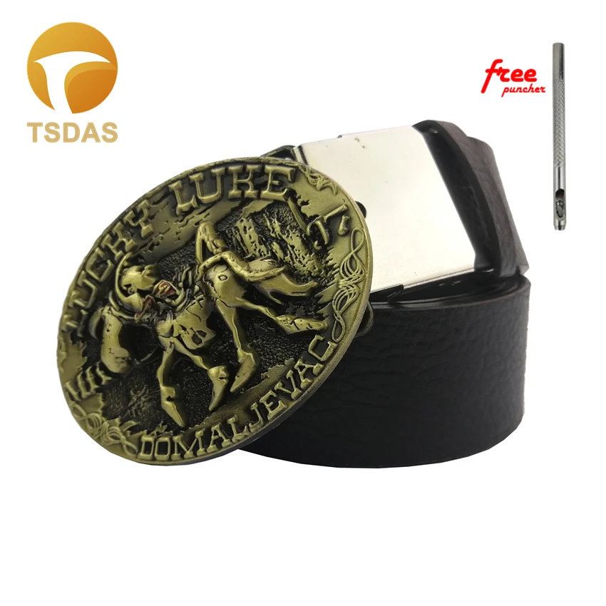 

Пряжка Для Ремня 3D Western Lucky Luke, ковбойская латунная пряжка для ремня с кожаным ремнем, Классическая пряжка для ремня