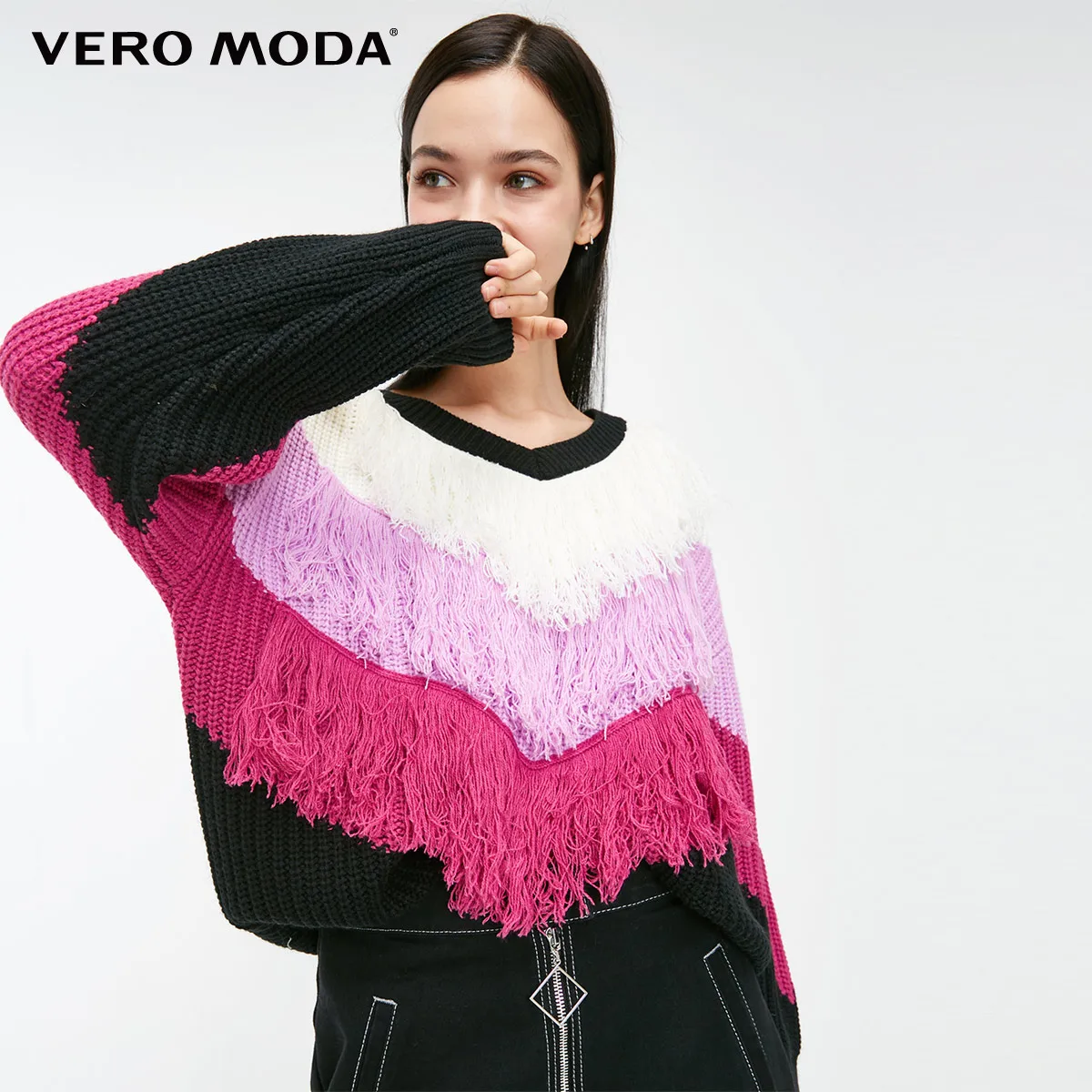 Vero Moda Женский вязаный свитер с v-образным вырезом и кисточками | 318413592 - Цвет: Black