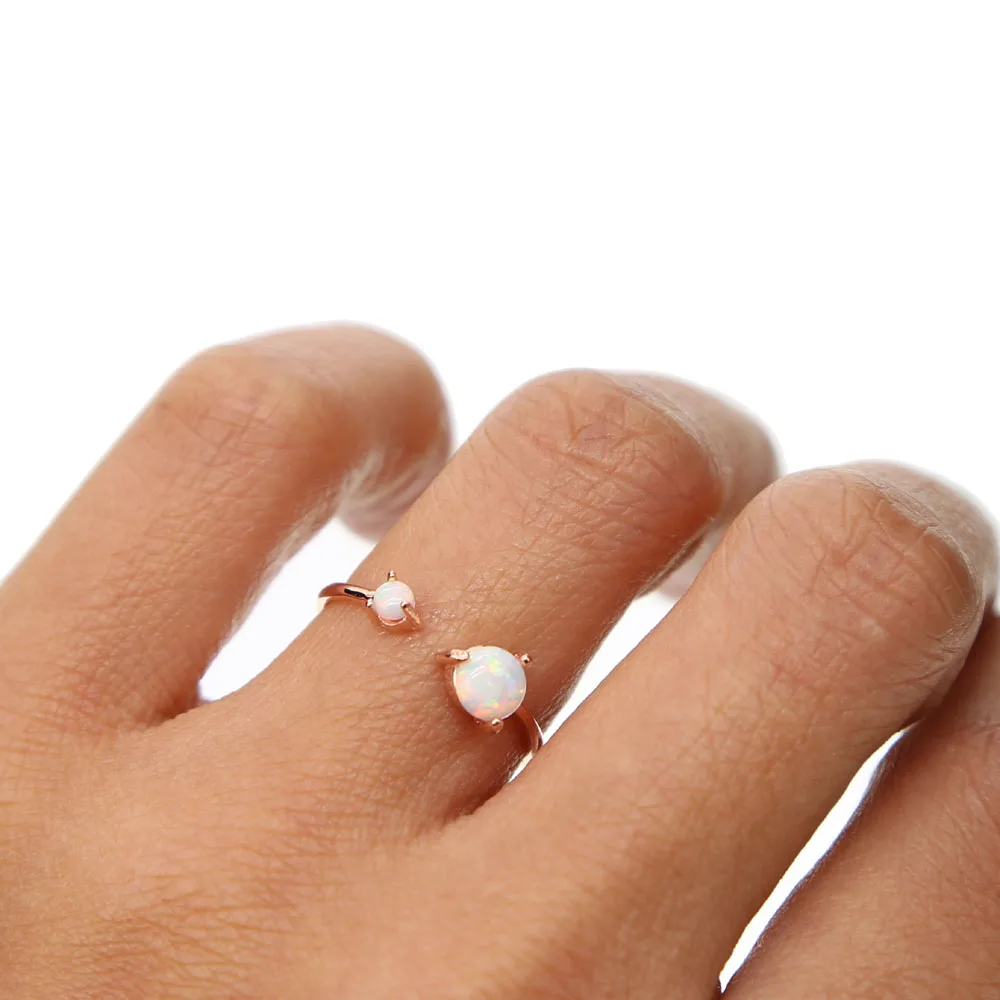 

100% 925 sterling silver rose gold silver color double opal stone delicate daily wear fashion jewelry ring 925