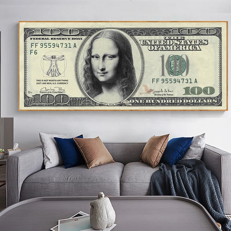 Настенные картины на холсте Мона Лиза сто долларов|Рисование и каллиграфия| |