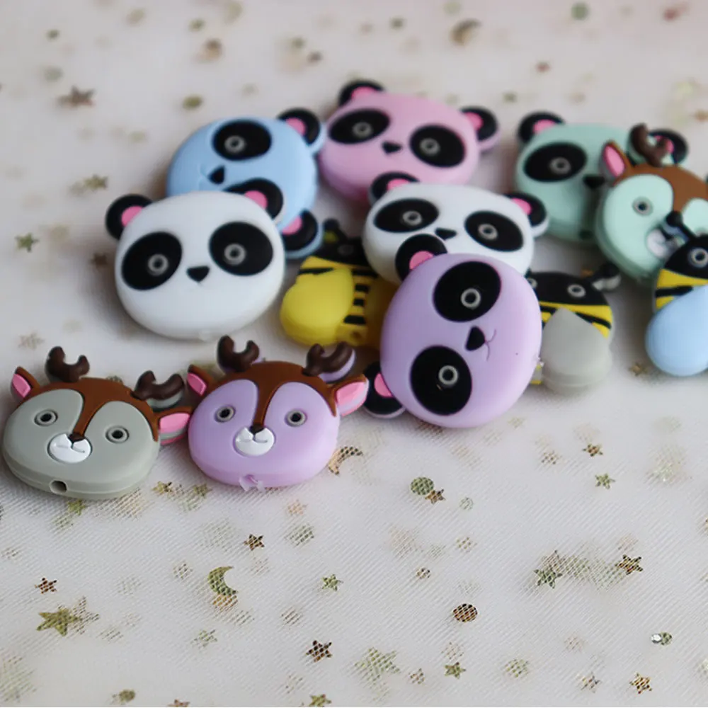 

10Pcs Fox Panda Animal Perle Silicone Loose Beads Bee Siliconen Kralen Beads For Jewelry Making Teething Toys Baby Accessories