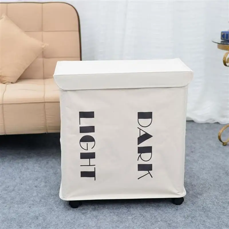 

Iron Wire Frame Folding Storage Laundry Basket with Cover & Wheel White