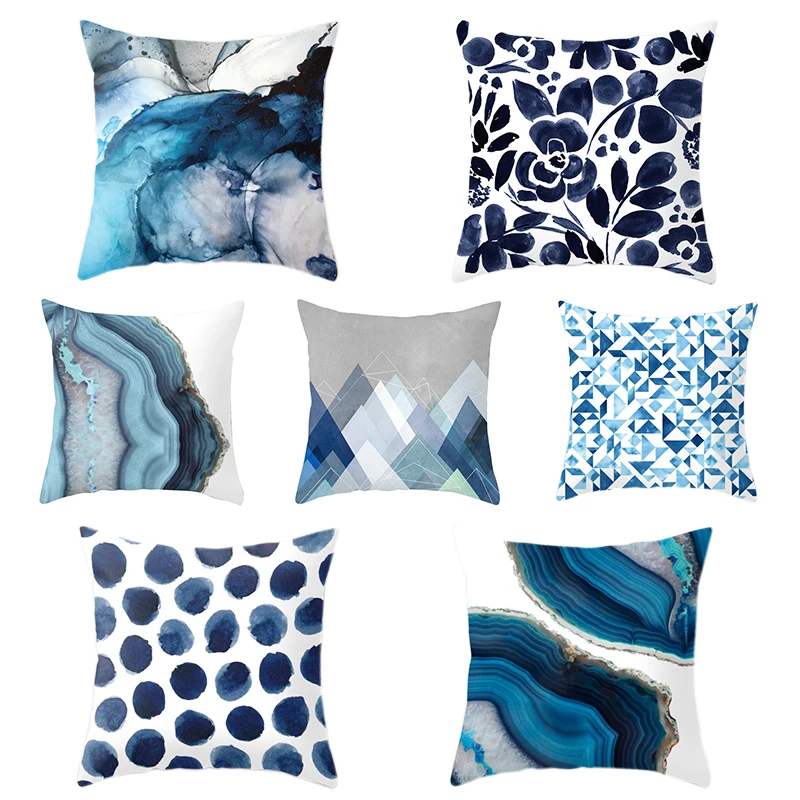 

Наволочка для подушки, 45x45 см, с геометрическим рисунком, из полиэстера, синего и белого цветов, квадратная, для домашнего декора, новинка 2021