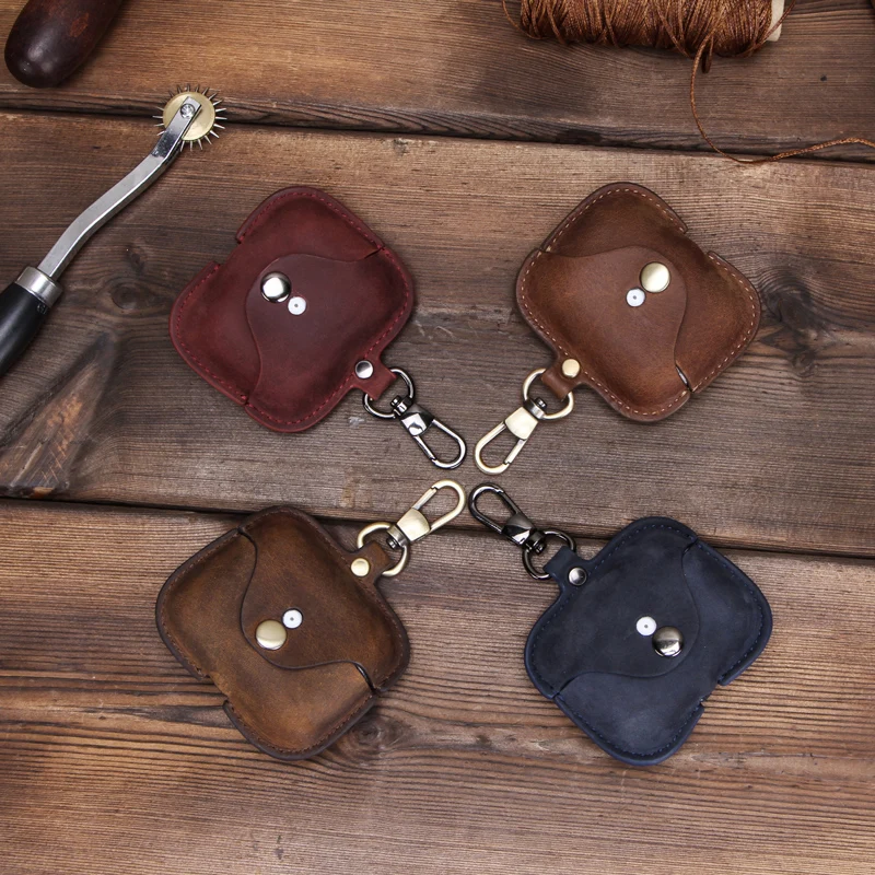 

Genuine Leather Case For AirPods Pro coque Bluetooth Earphone Protective Cover Charging boite For Air pods 3 Pro Cases Keyring