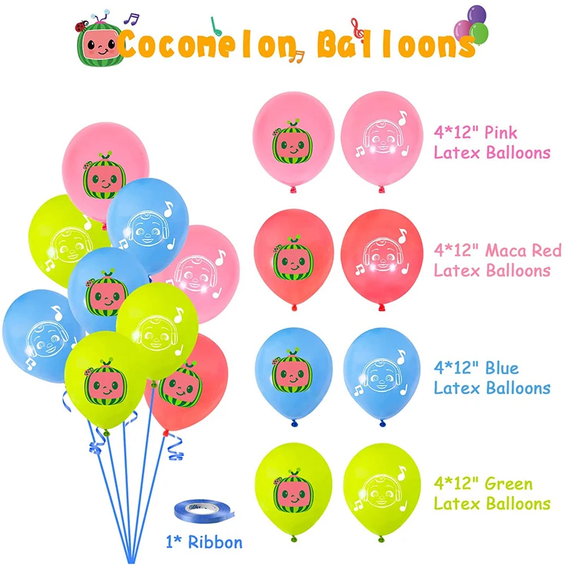 

48Pcs Cocomelon Birthday Party Decorations Supplies Kit Balloons Birthday Banner Cake Toppers Table Cover for Theme Parties