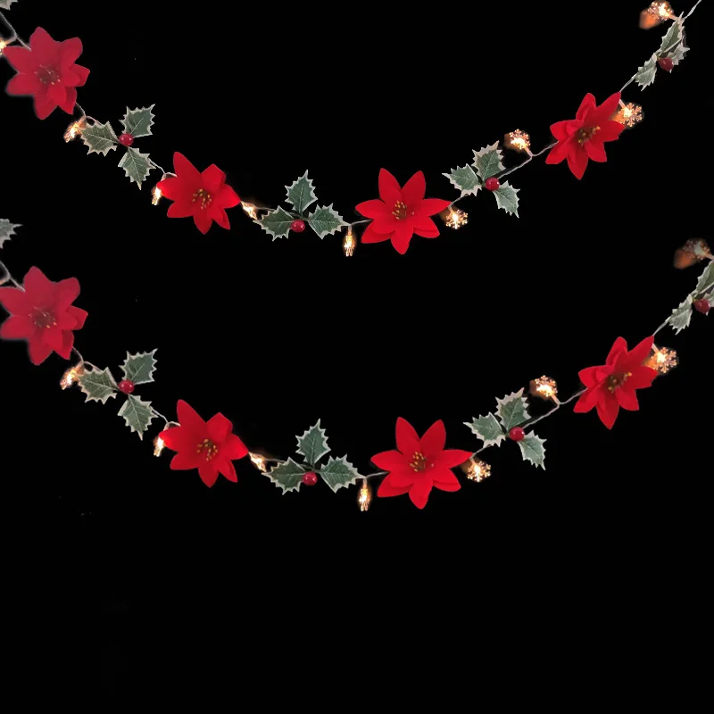 

Искусственная Цветочная Гирлянда пуансета, светодиодная гирлянда со снежинками, светильник ственское украшение для дома, аксессуары для украшения вечеринки