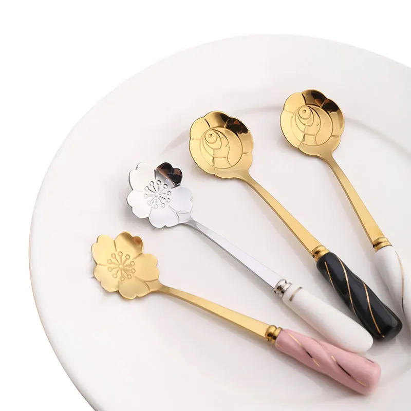 Креативная керамическая ручка из нержавеющей стали позолоченная Цветочная