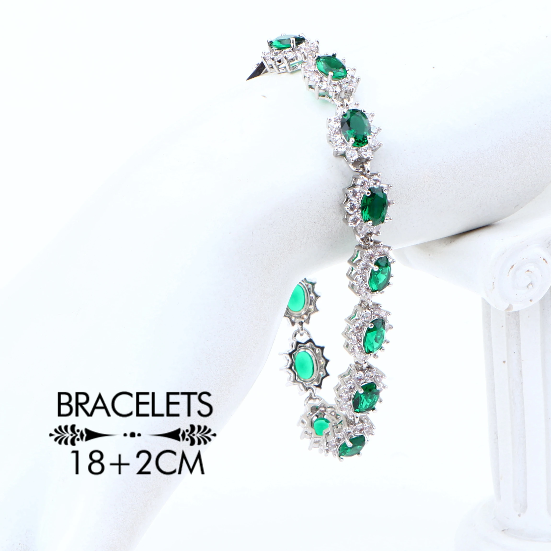 Циркониевый свадебный ювелирный набор 925 Серебряный Зеленый Камень женские