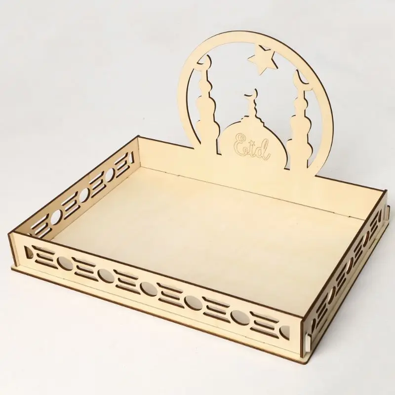 

Rustic Wooden Eid Mubarak Ramadan Party Food Serving Tableware Dessert Pastry Tray Display Holder Decoration Ornament