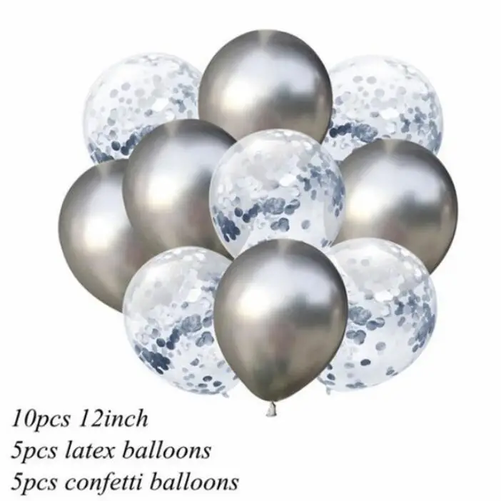 metal silver series 10 шт./лот, 12 дюймов, металлические цвета, латексные шары, воздушные шары с конфетти, надувной шар для дня рождения, свадьбы, вечеринки, поставки воздушных шаров - Цвет: metal silver series