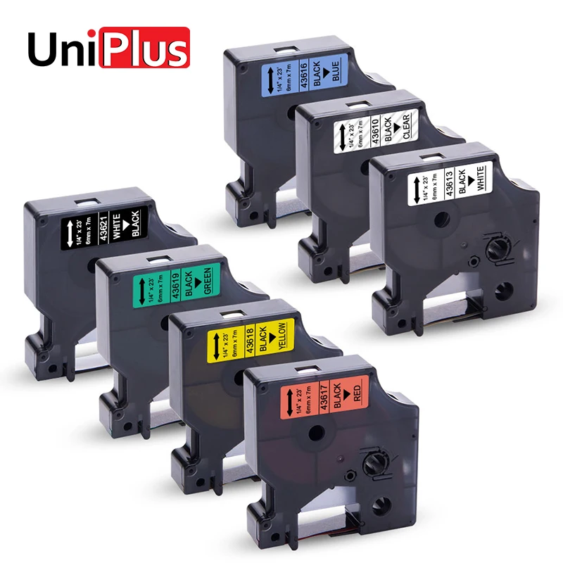 UniPlus ленты для Этикеток Dymo D1 43610 43613 43616 43617 43618 43619 12 мм черная на белой желтой