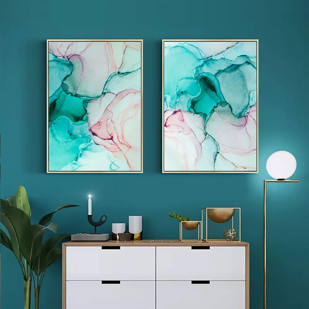 Синяя абстрактная живопись печать на холсте цветной акварельный плакат