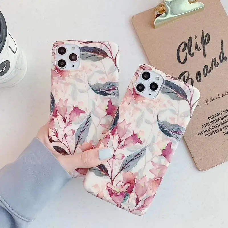 Vintage Fresh Bright Plant Flower Phone Case for Iphone 11 Pro Max X Xr Xs 6 7 8 Plus Glitter Soft Tpu Back Cover |