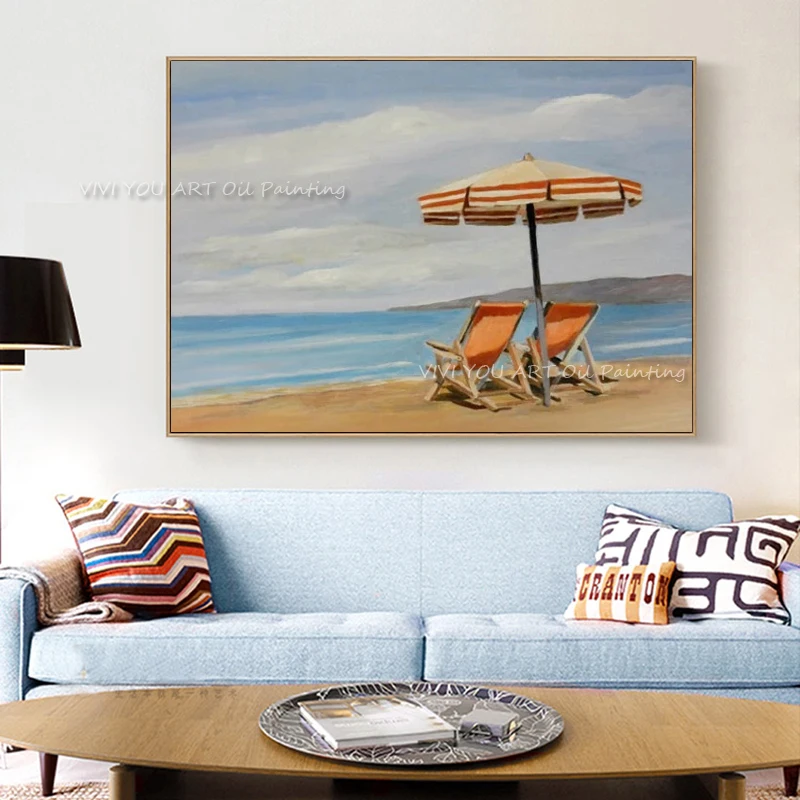 Новейший дизайн высокое качество ручная роспись принт пейзаж пляж небо море и